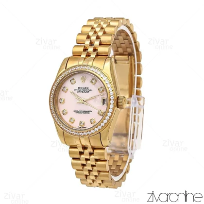 ساعت رولکس دیت جاست زنانه دور نگین صفحه صورتی 106626