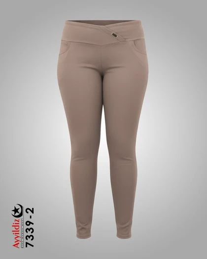 شلوار لگ زنانه سایز بزرگ کتان کش کد 7339