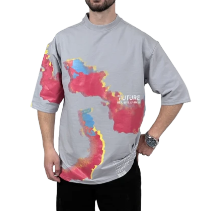 تیشرت آستین کوتاه مردانه طوسی دونخ مدل MAP