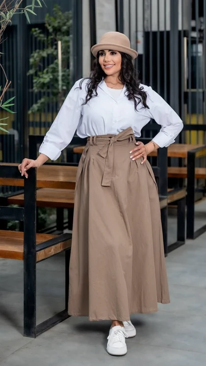 دامن 3 پیل کمربند دار مدل پناه  کد 50281