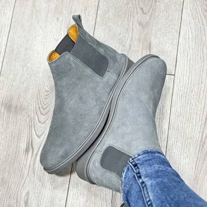 بوت مردانه مدل چلسی چرم طبیعی جیر رنگ طوسی