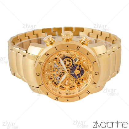 ساعت بولگاری مردانه سه موتوره طلایی صفحه اسکلتون 104217