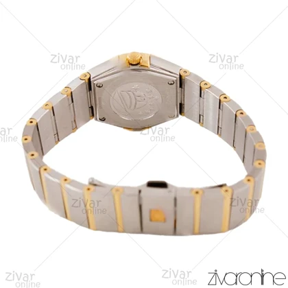 ساعت امگا کانسلیشن زنانه دورنگ طلایی صفحه نقره ای دور نگین 103794
