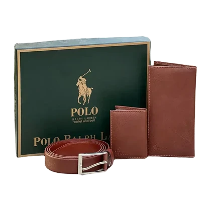 ست هدیه سه تکه مردانه چرمی پولو POLO LUXURY مدل PL293-3 (کیف پول، کمربند، جاکارتی)