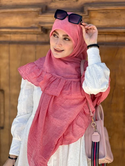 روسری چین‌دار صورتی وال نخی