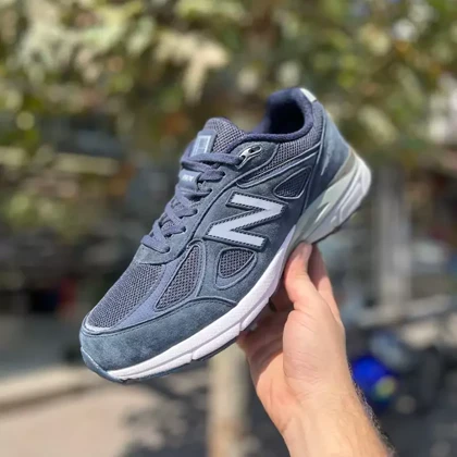 کفش روزمره مردانه نیوبالانس 990 سرمه ای ورژن 4 با رویه چرم کیفیت مستر