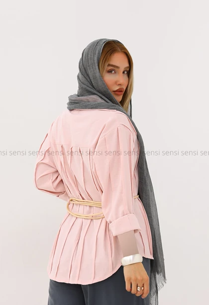 شومیز زنانه جلو پیله کمر بندی کد1005725