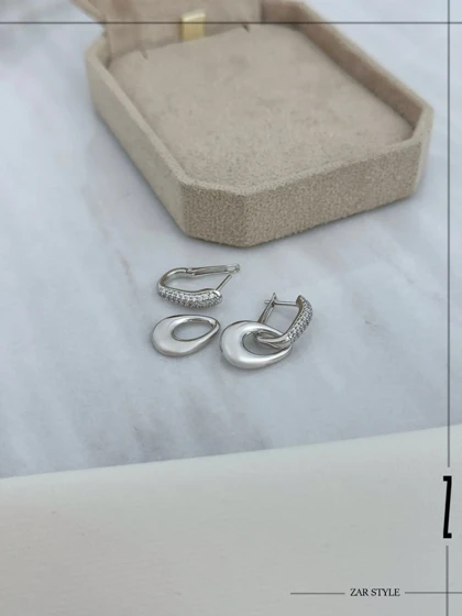 گوشواره دو قطعه اشکی نگینی و آینه‌ای