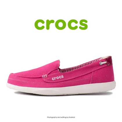 لوفر زنانه کراکس - Crocs Walu 2 Striped Floral Loafer Berry/Oyster