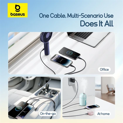 کابل چند سر 3.5 آمپر بیسوس Baseus مدل CB000161 طول 80 سانتی‌متر