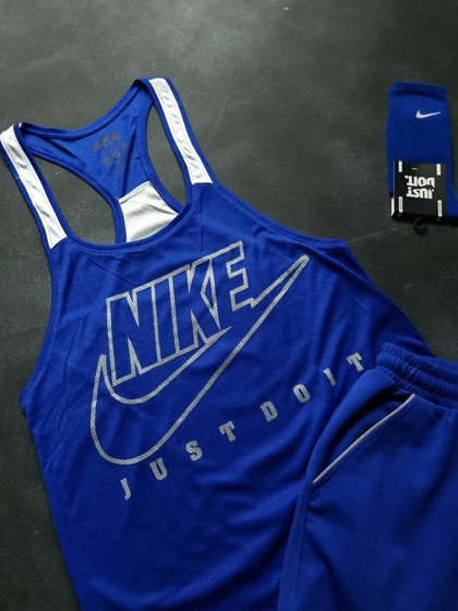 ست رکابی و شلوارک نایکی با تم آبی + جوراب