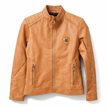 کت چرم پسرانه عسلی داخل خز مناسب برای نوجوانان زیر 16 سال