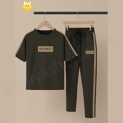 ست تیشرت و شلوار مردانه لانگ ملانژ رنگ زغالی