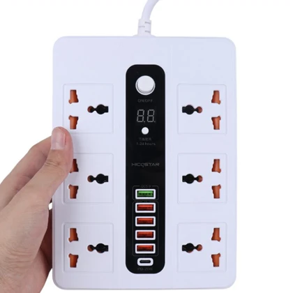 چندراهی برق شش سوکت 3000 وات، یک تایپ سی و پنج USB هایکو استار Hicostar HS-PS320