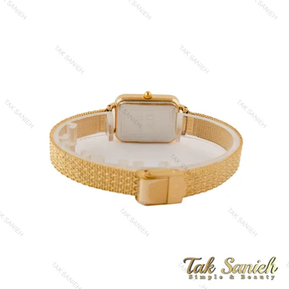 ساعت DW زنانه مستطیلی بند حصیری طلایی صفحه سبز DW-5126-L