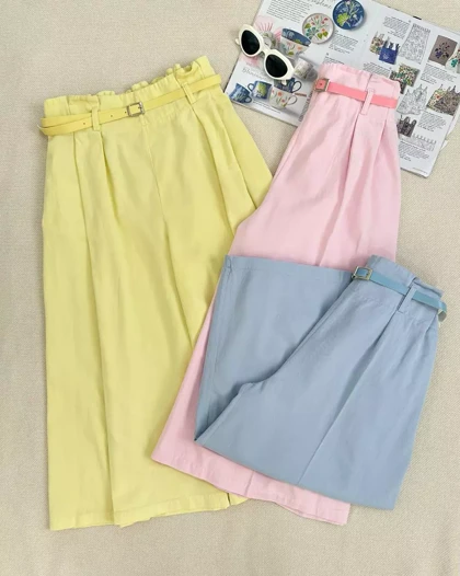 شلوار دامنی واید کتان بهمراه کمربند کد 5434