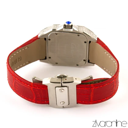 ساعت مچی کارتیه سانتوس دورنگین بند قرمز 104080