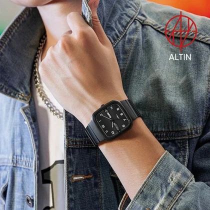 ساعت مچی مردانه جولیوس مدل JAH-141D تمام مشکی با قاب چهارگوش و نمایشگر روز و تاریخ