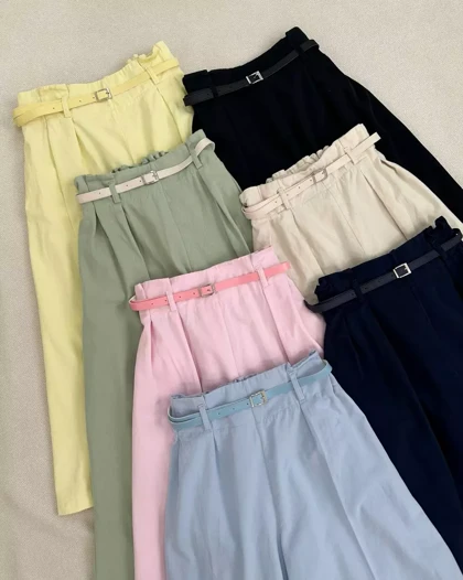 شلوار دامنی واید کتان بهمراه کمربند کد 5434