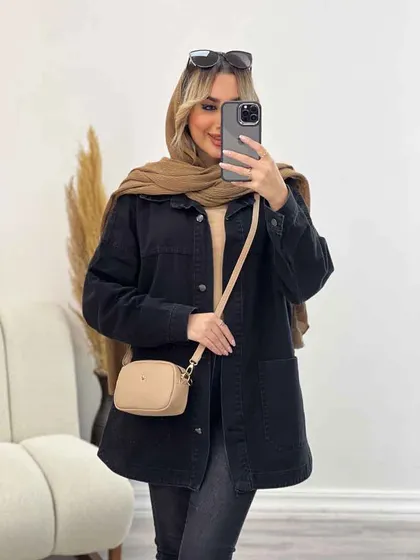 مانتو جین برش‌دار دو جیب