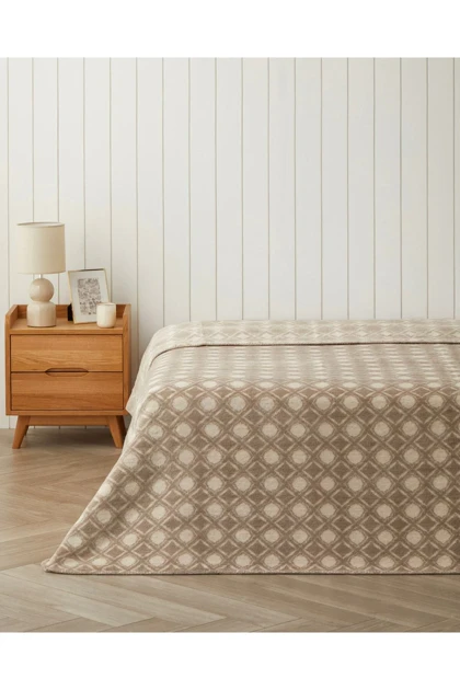 پتو دو نفره English Home مدل Talura پنبه و پلی‌اکریلیک - قهوه‌ای روشن
