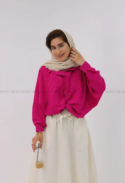 شومیز آستین کیمونو شانتون جیب نیم دایره