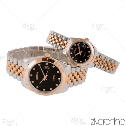 ست ساعت سیتیزن رزگلد نقره ای صفحه مشکی 105666