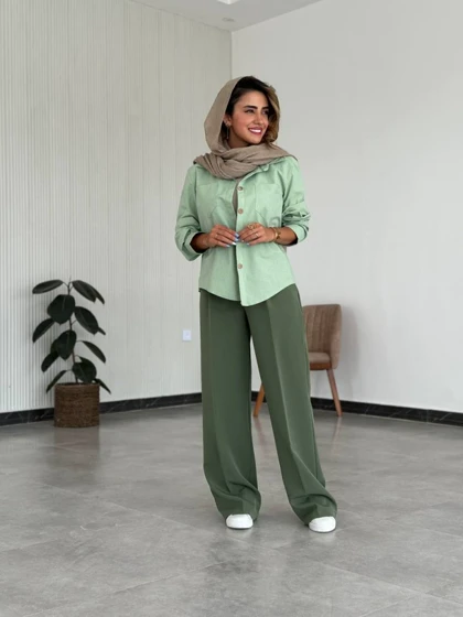 شومیز دگمه چوبی لینن زنانه کد SAYNA