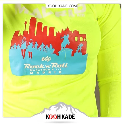 تیشرت آستین بلند IRONMAN فسفری طرح MADRID 10KM