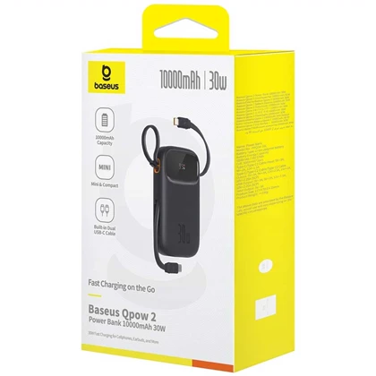پاوربانک 10000 میلی‌آمپر USB و تایپ‌سی 30 وات بیسوس Qpow 2 PPQD4-10C