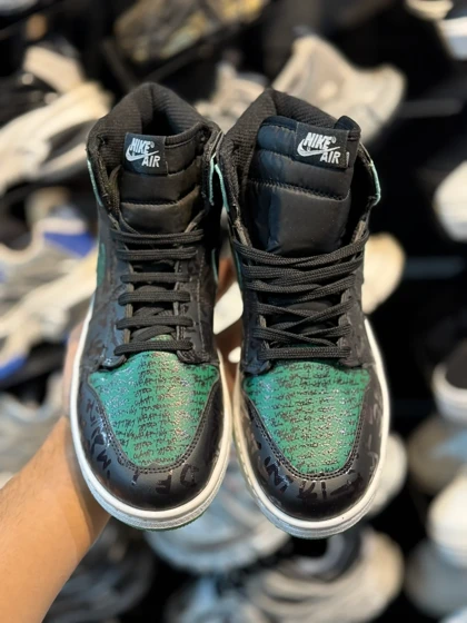 کتانی مردانه جردن ساق‌دار کاستوم مشکی سبز