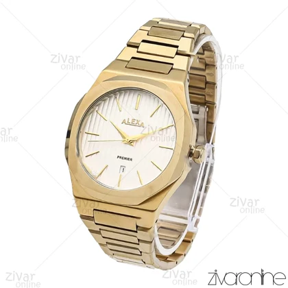 ساعت الکسا پریمیر A0083 مردانه طلایی صفحه سفید 105888