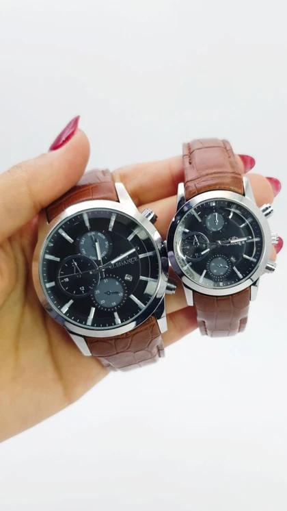 ساعت مچی ست مردانه و زنانه الگانس Elegance با بند چرم و سبک 3موتوره