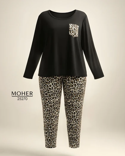 ست راحتی زنانه سایز بزرگ پلنگی