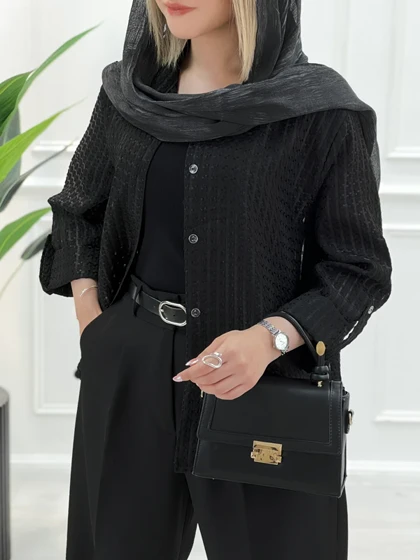 شومیز حصیری چهارخانه صوفیا - مشکی