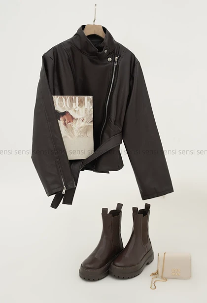 بایکر چرم یقه ایستاده کد1004937