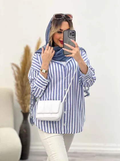 مانتو راه راه آستین سه دکمه