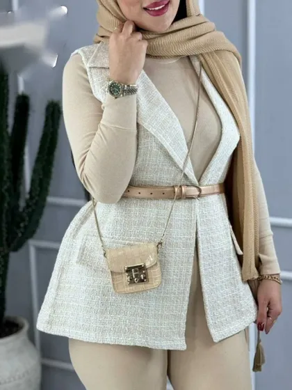 ست دوتکه وست شانل و کمربند کد 1060