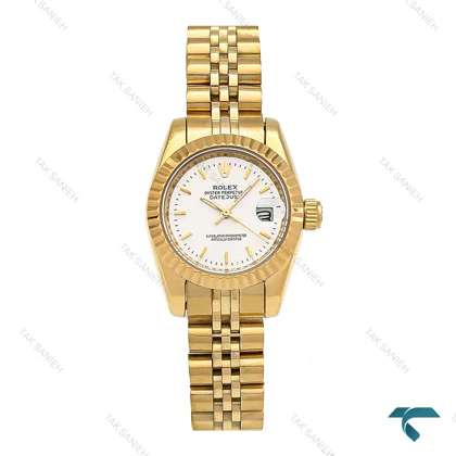 ساعت رولکس زنانه طلایی صفحه سفید خطی اسمال Rolex-6637-L