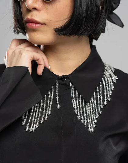 حریر ابریشم یقه کریستال