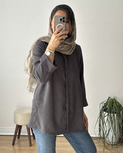 مانتو بغل دگمه مخمل کبریتی