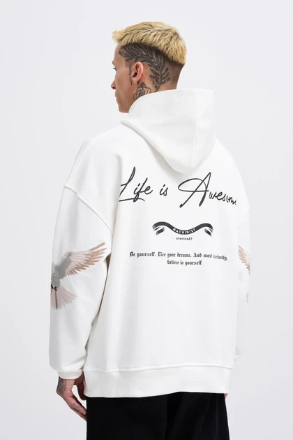 پرندگان مرد دو گلدوزی Ekru Hoodie M3552