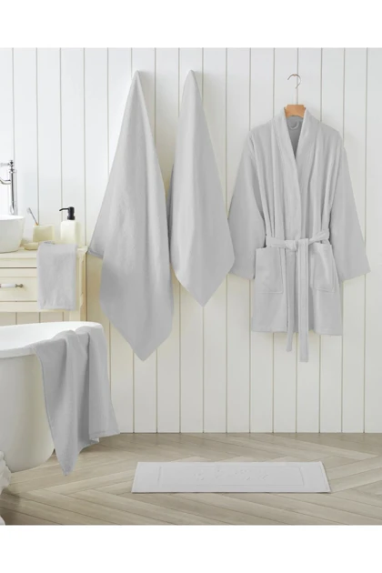 روبدوشامبر English Home مدل Cotton Line پنبه‌ای XXL - طوسی روشن