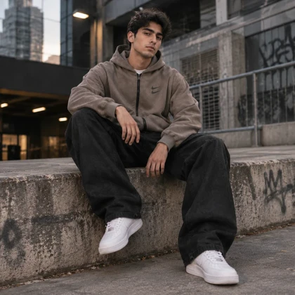 سویشرت دورس کلاهدار مردانه نایکی مدل Double Nike-خاکی