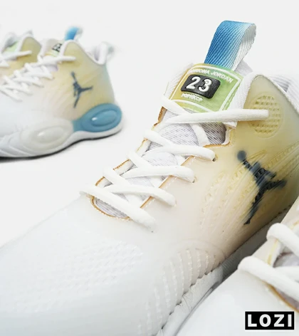 کتانی نیم ساق مردانه سفید لیمویی آبی Nike air jordan 23