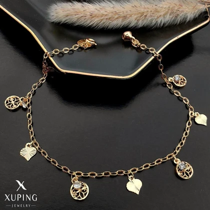 پابند ژوپینگ آویز قلب و سکه نگین‌دار طلایی