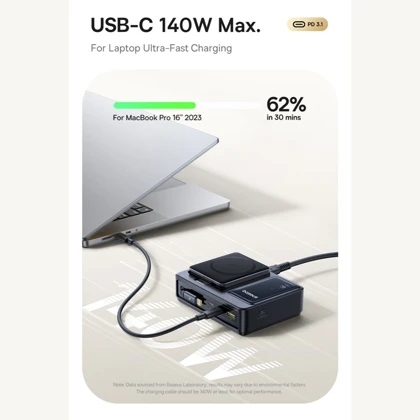 شارژر وایرلس 15 وات و هاب شارژر USB، تایپ‌سی و کابل تایپ‌سی جمع شونده 140 وات بیسوس Baseus CCNMS140 P10170901123-00