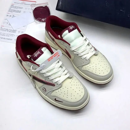 کتانی ویتنامی نایک ایر جردن وان لو تراویس اسکات استوسی زرشکیNike Air Jordan 1 Low Travis Scott Stussy Custom