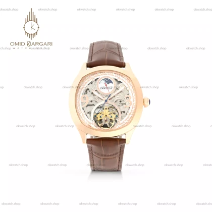 ساعت مچی کارتیه صفحه اسکلتون بند چرمی قهوه ای Cartier