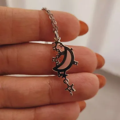 گردنبند دخترانه ماه و ستاره سنگ مات